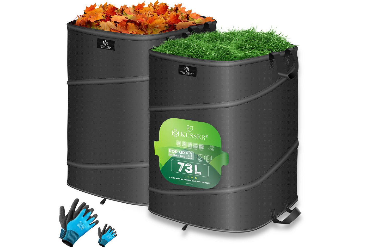 KESSER Gartensack, 73 l, (2-tlg), Pop-Up-Gartensack Laubsack Gartenabfallsack inkl. Handschuhe Bild 5