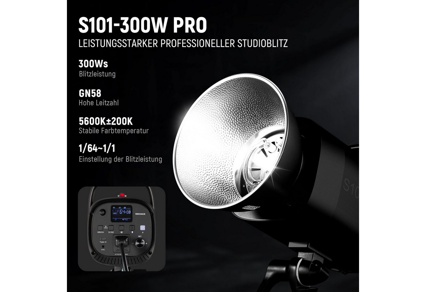 Neewer Studioleuchte S101-300W PRO 600Ws Studio Monolight Strobe Flash Set 2-Pack, 5600K Blitzlicht Studio Kit, mit 2,4G Auslöser Bowens Mount Softboxen