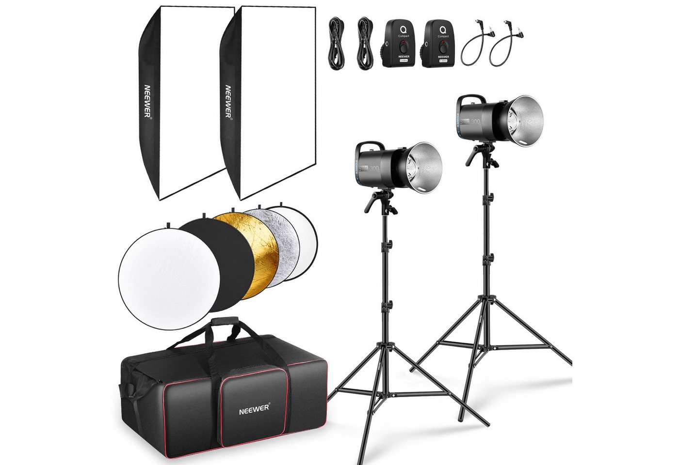 Neewer Studioleuchte S101-300W PRO 600Ws Studio Monolight Strobe Flash Set 2-Pack, 5600K Blitzlicht Studio Kit, mit 2,4G Auslöser Bowens Mount Softboxen Bild 2