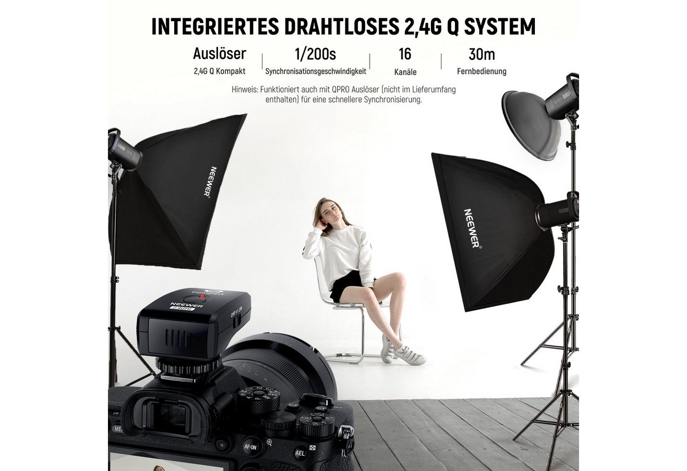 Neewer Studioleuchte S101-300W PRO 600Ws Studio Monolight Strobe Flash Set 2-Pack, 5600K Blitzlicht Studio Kit, mit 2,4G Auslöser Bowens Mount Softboxen Bild 3