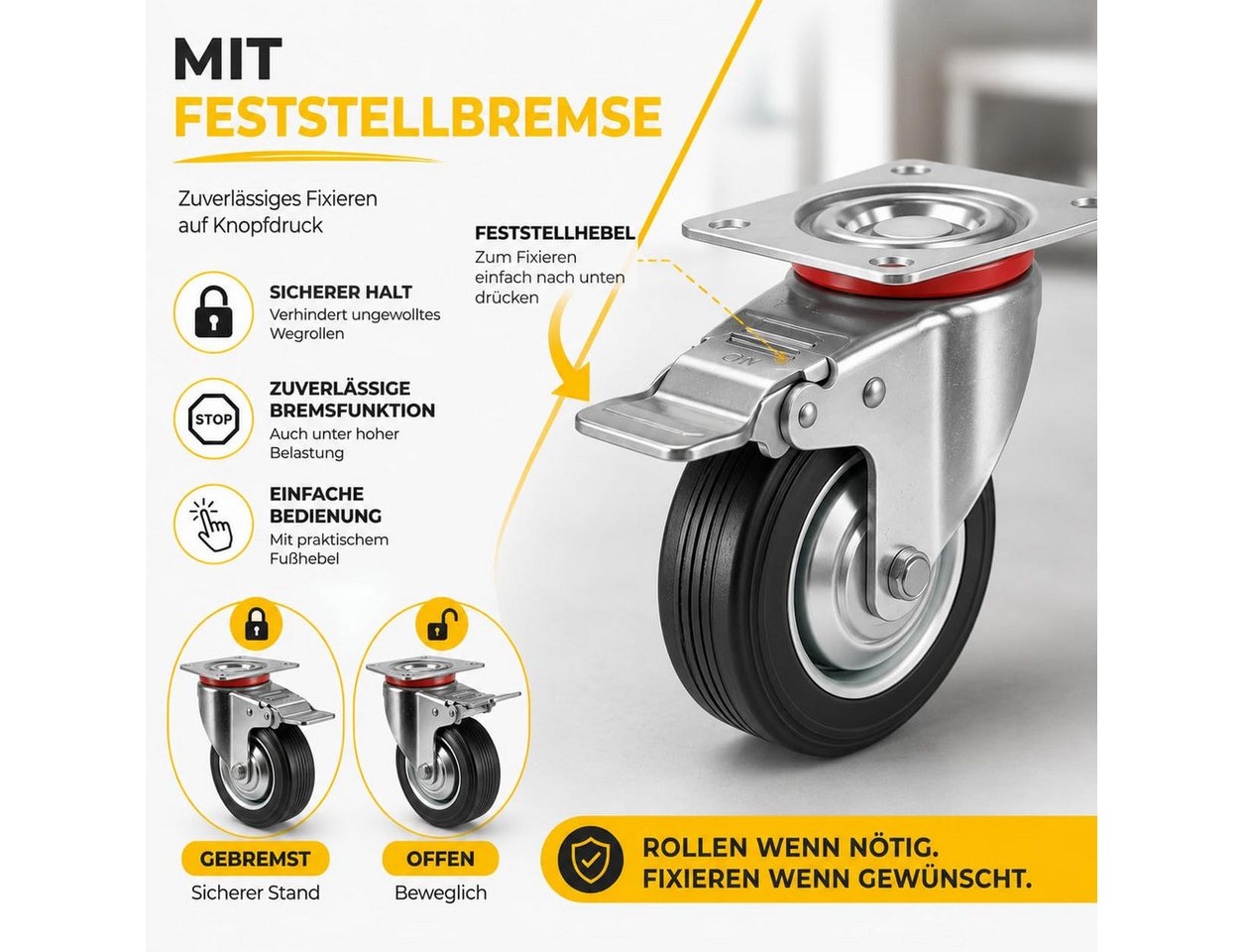 Praktikraft Schwerlastrolle 4er Transportrollen & Schwerlastrollen Rollen Möbelrollen, (4er Set) Bild 2