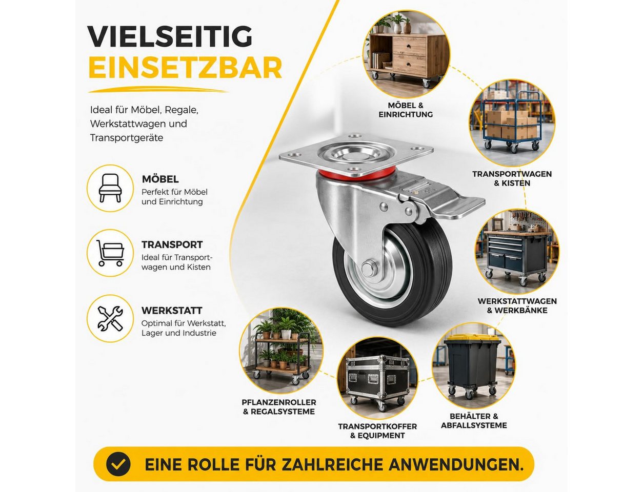 Praktikraft Schwerlastrolle 4er Transportrollen & Schwerlastrollen Rollen Möbelrollen, (4er Set) Bild 4