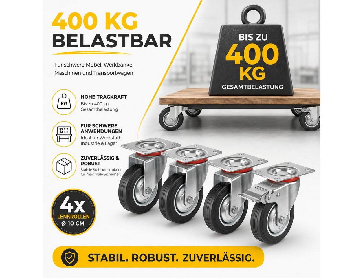 Praktikraft Schwerlastrolle 4er Transportrollen & Schwerlastrollen Rollen Möbelrollen, (4er Set) Bild 5