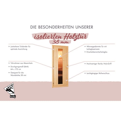 KARIBU Saunatür, geeignet für 38 mm und 40 mm Saunen - beige