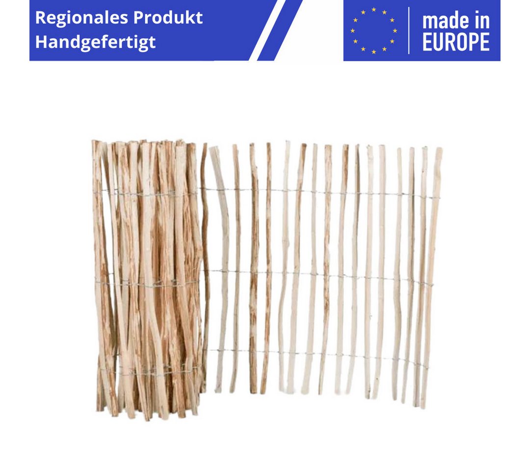 Mega-Holz Staketenzaun "Rolli" (Dicht) - Gartenzaun aus Haselnussholz, Lattenabstand 3-4 cm, LxH: 500x60 cm Bild 3