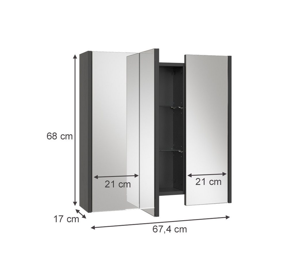 Vicco Badezimmerspiegelschrank Majest, Anthrazit, 67.4 x 68 cm mit 3 Spiegeltüren (1-St) Bild 5