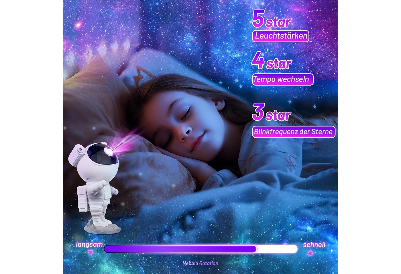 lightmance Nachtlicht, Sternenhimmel Projektor mit Astronaut mit Fernbedienung & Timer