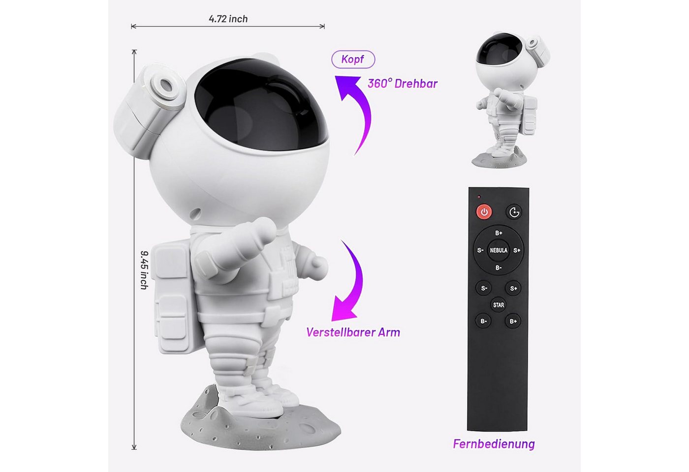 lightmance Nachtlicht, Sternenhimmel Projektor mit Astronaut mit Fernbedienung & Timer Bild 4