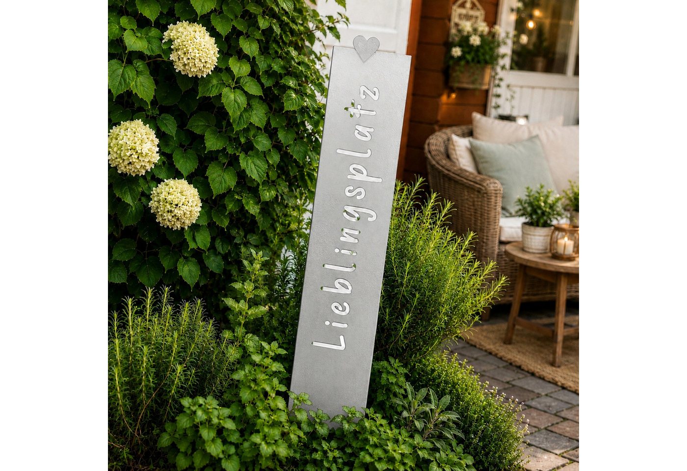 UNUS GARDEN Gartenstecker Gartenstecker groß Schild Lieblingsplatz Metallschild (1-St., ca. 115 x 19,5 cm (HxB) - Silber) Gartenschild Dekospruch Deko Lieblingsplatz Bild 5