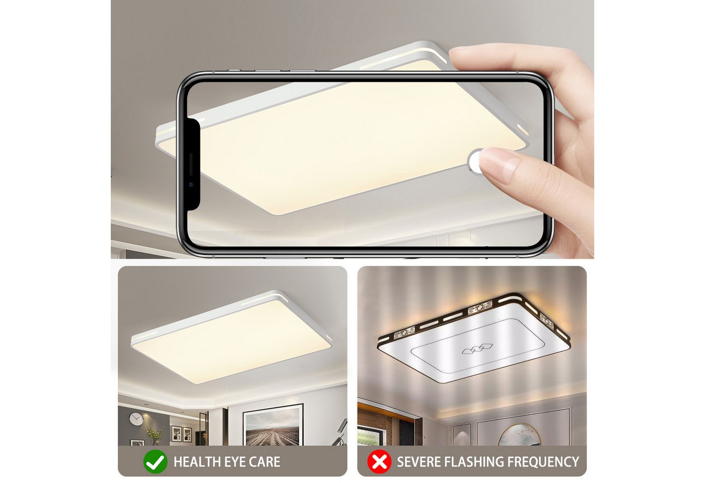 style home LED Deckenleuchte Deckenlampe aus Metal, dimmbar mit Fernbedienung, 192W, LED fest integriert, einstellbar von warmweiß bis kaltweiß, moderne Lampe für Wohnzimmer Schlafzimmer, 90x60x6cm