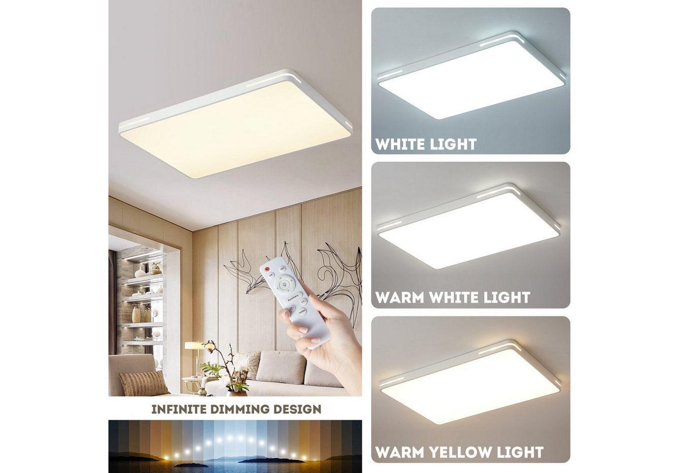 style home LED Deckenleuchte Deckenlampe aus Metal, dimmbar mit Fernbedienung, 192W, LED fest integriert, einstellbar von warmweiß bis kaltweiß, moderne Lampe für Wohnzimmer Schlafzimmer, 90x60x6cm Bild 2