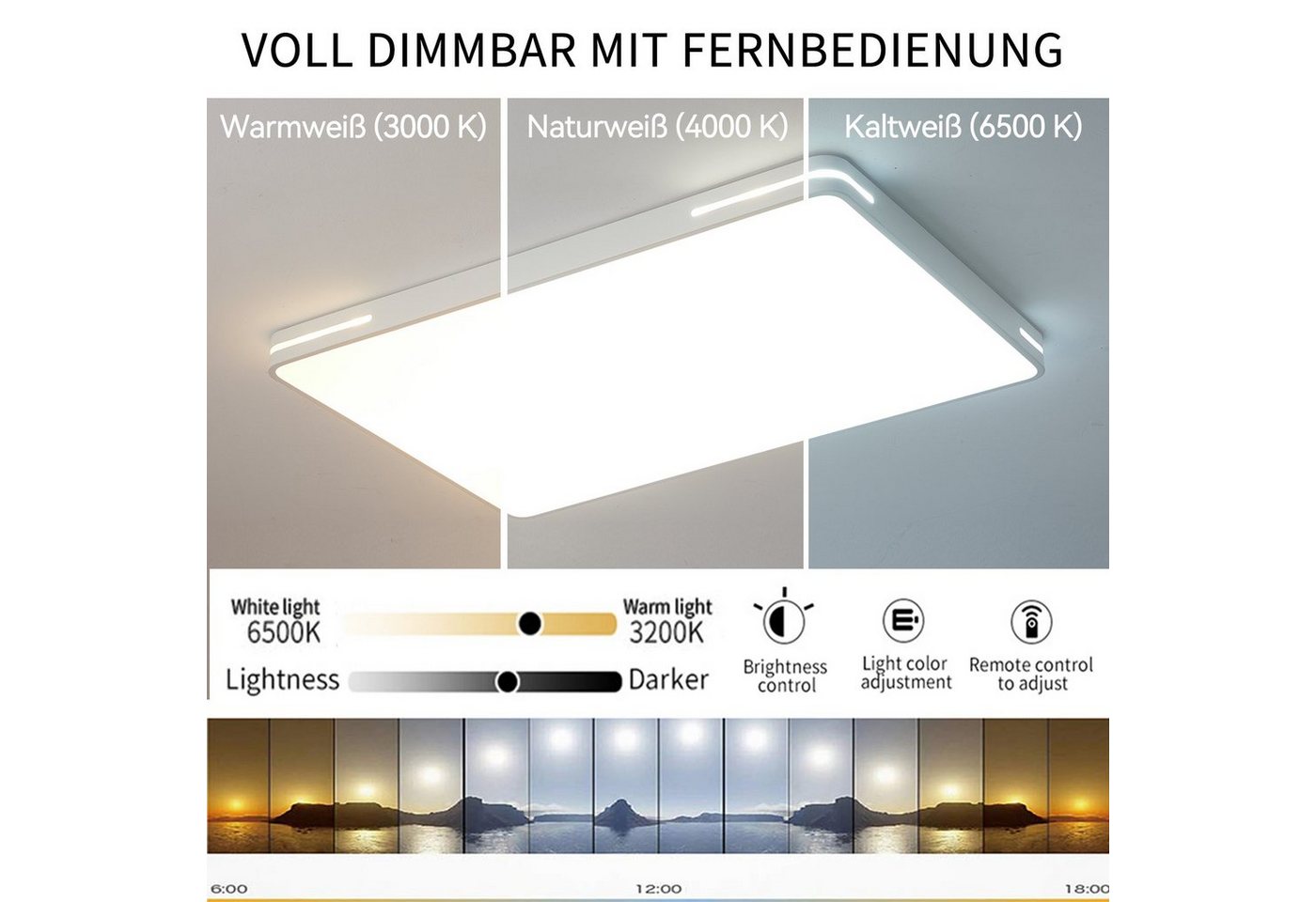 style home LED Deckenleuchte Deckenlampe aus Metal, dimmbar mit Fernbedienung, 192W, LED fest integriert, einstellbar von warmweiß bis kaltweiß, moderne Lampe für Wohnzimmer Schlafzimmer, 90x60x6cm Bild 3