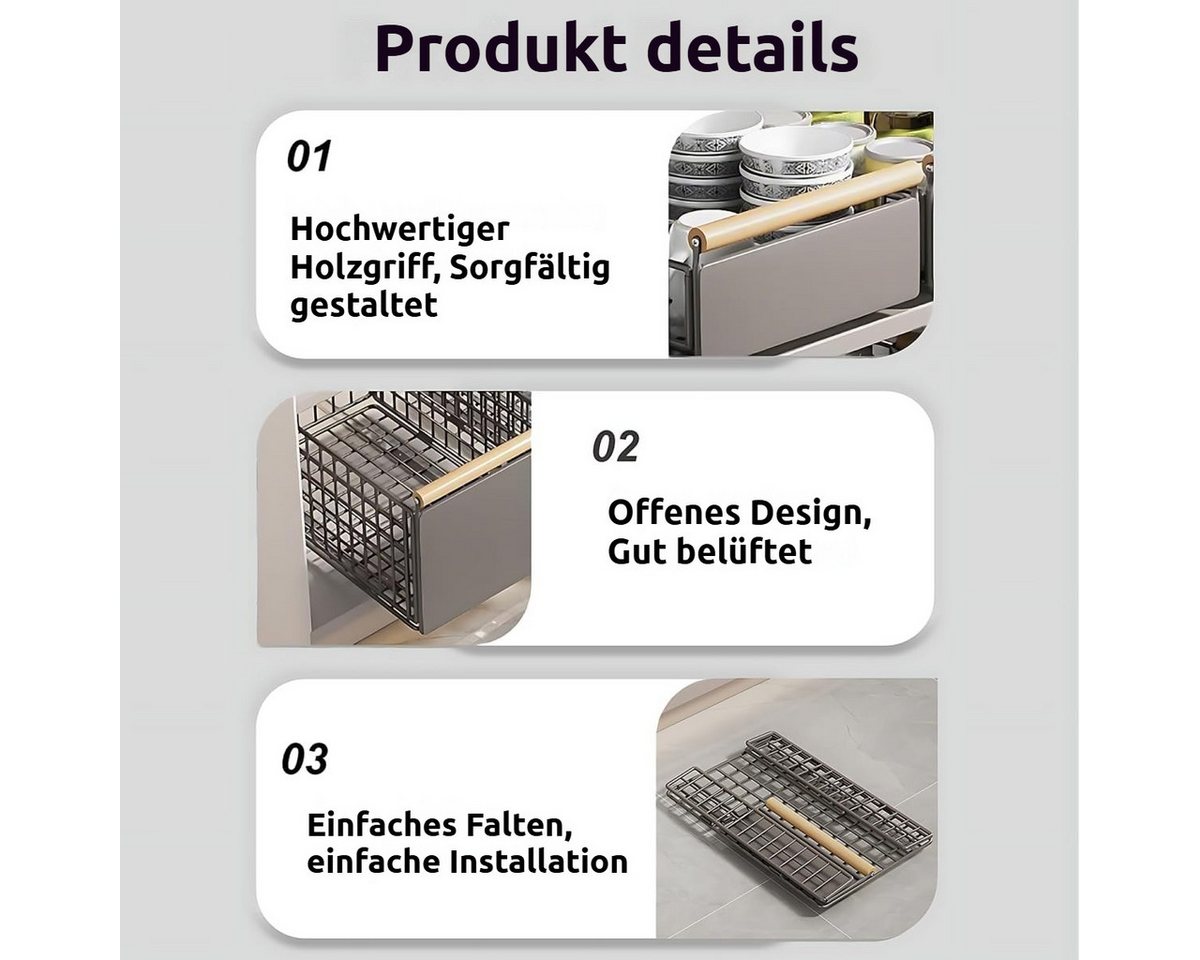 BlingBin Küchenregal Metall Teleskopschublade faltbar ohne Bohren mit rutschfester Matte, 2er Set 2-tlg., Schubladenorganizer für Küchenunterschrank und Badezimmer Bild 2