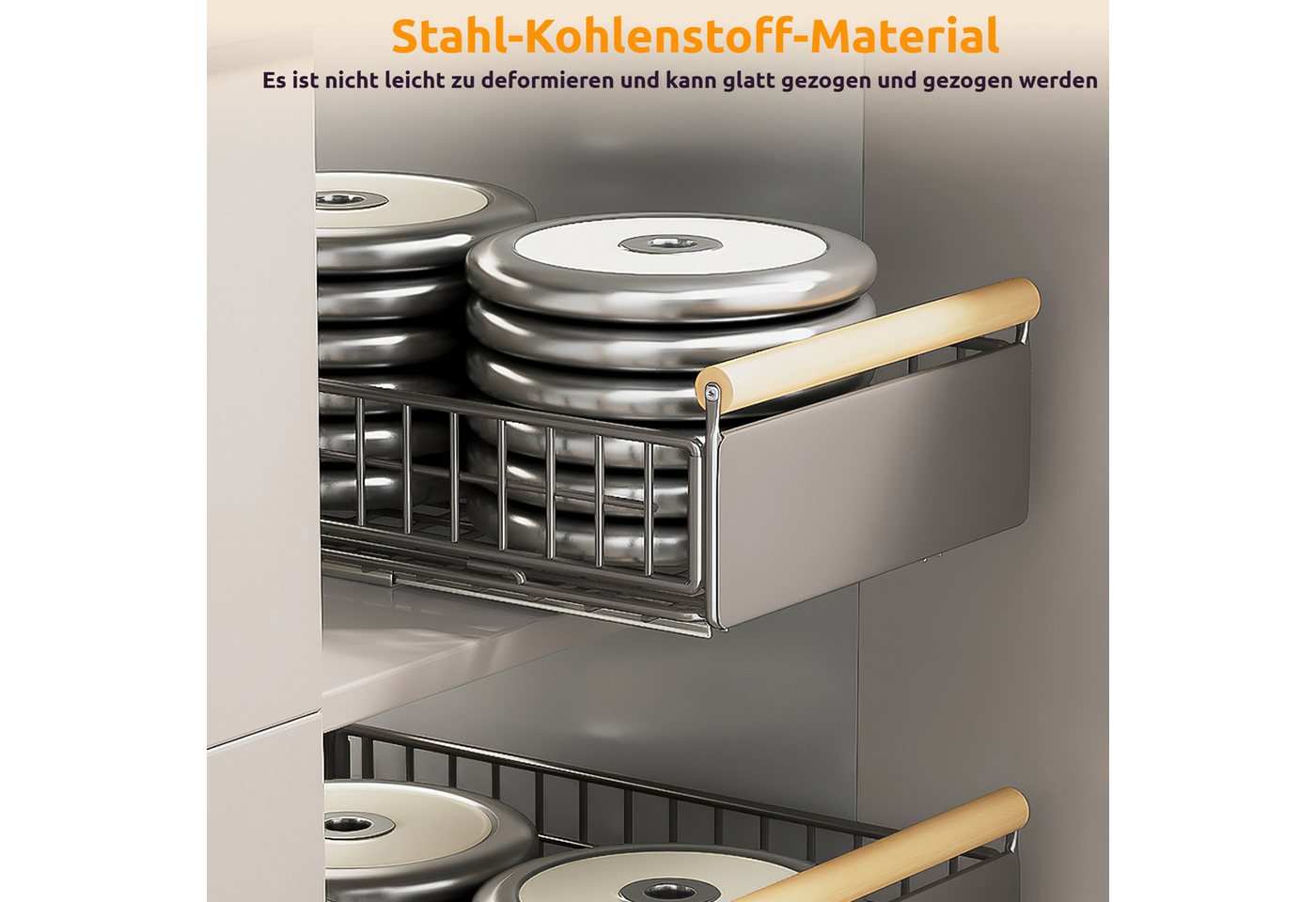 BlingBin Küchenregal Metall Teleskopschublade faltbar ohne Bohren mit rutschfester Matte, 2er Set 2-tlg., Schubladenorganizer für Küchenunterschrank und Badezimmer Bild 3