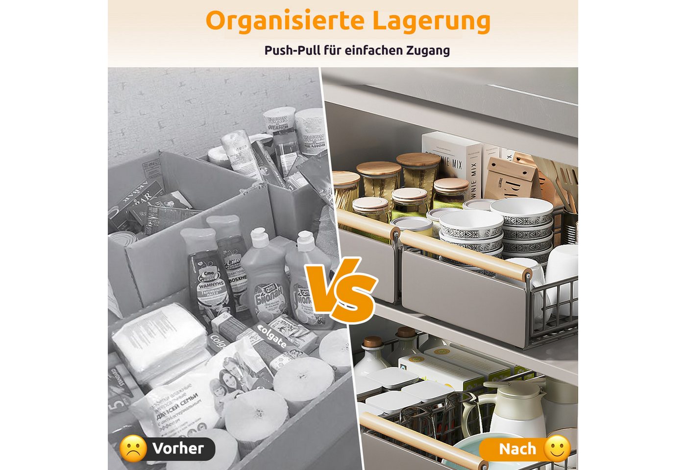 BlingBin Küchenregal Metall Teleskopschublade faltbar ohne Bohren mit rutschfester Matte, 2er Set 2-tlg., Schubladenorganizer für Küchenunterschrank und Badezimmer Bild 5