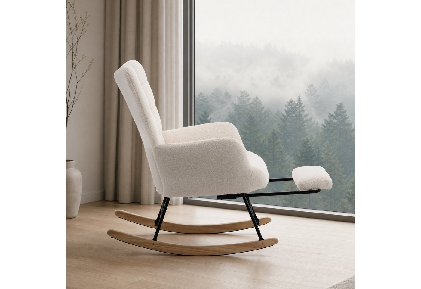 HAUSS SPOLE Schaukelstuhl mit ausziehbarer Fußstütze,Relaxsessel mit Schaukelfunktion,Beige (Relaxsessel Polstersessel mit Fußstützefunktion und Schaukelfunktion), Wohnzimmersessel mit geschwungenen Holzschaukelfüßen Bild 2