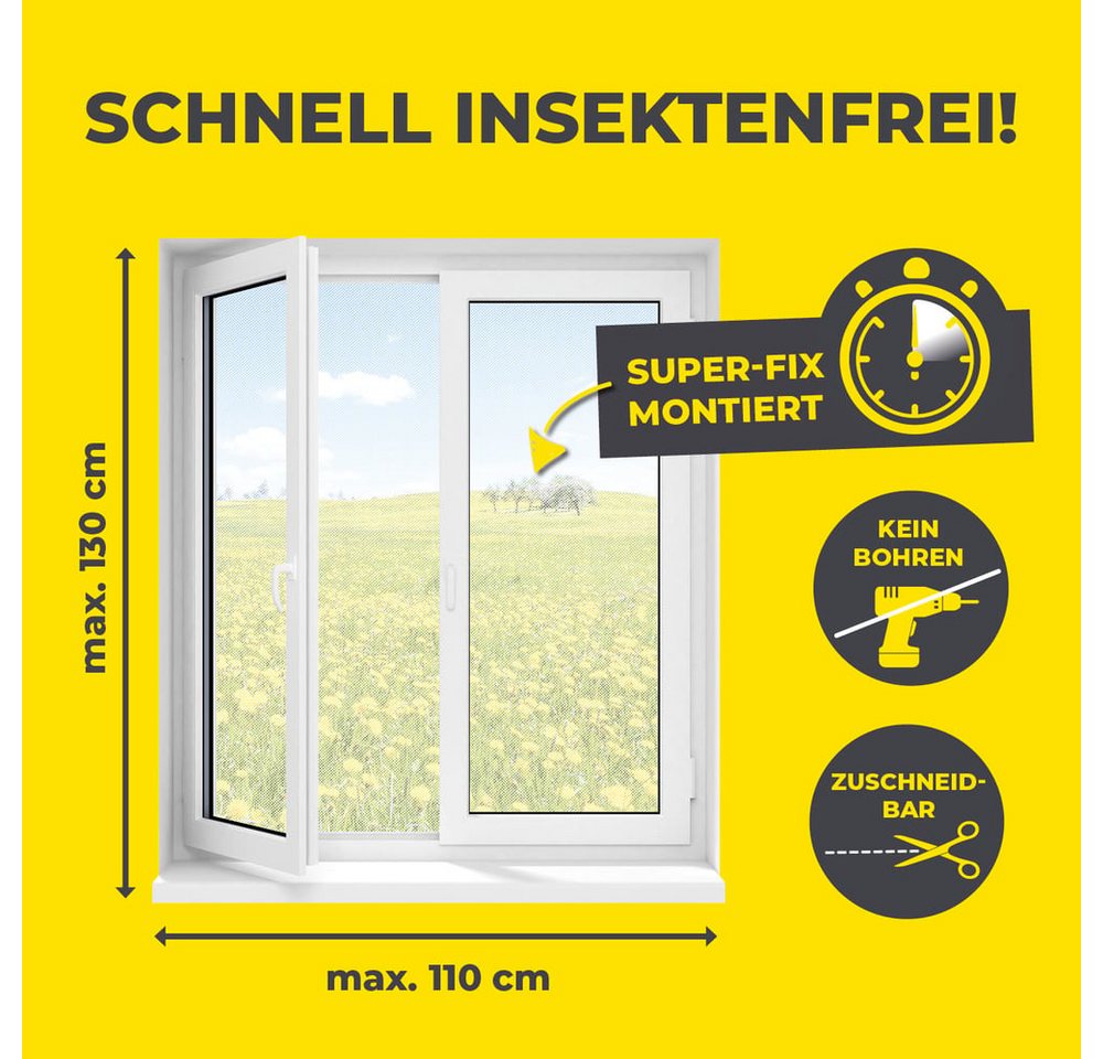 EASYmaxx Insektenschutz-Fensterrahmen Insect Protect Insektenschutzgitter 110 x 130 cm mit Magnetbefestigung, (1-St), Schutz gegen Mücken, Fliegen, Wespen etc. magnetisch leicht anbringbar