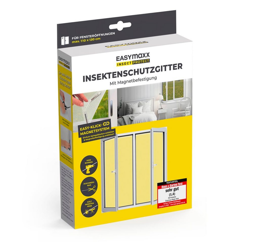 EASYmaxx Insektenschutz-Fensterrahmen Insect Protect Insektenschutzgitter 110 x 130 cm mit Magnetbefestigung, (1-St), Schutz gegen Mücken, Fliegen, Wespen etc. magnetisch leicht anbringbar Bild 5