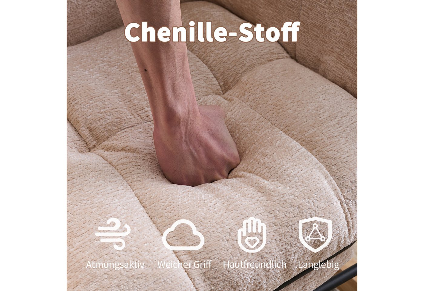 Vankel Schaukelstuhl Schaukelstuhl Wohnzimmer mit Fußstütze & Luftkissen-Rückenlehne, Chenille Relaxsessel mit Stauraum & Komfort Rückenlehne Bild 4