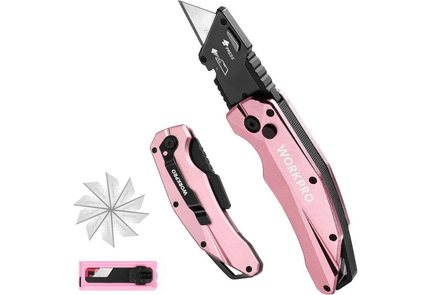 LuxusKollektion Cuttermesser Teppichmesser Klappbar Vollmetall Schnellwechsel 10 Klingen Rosa Bild 2