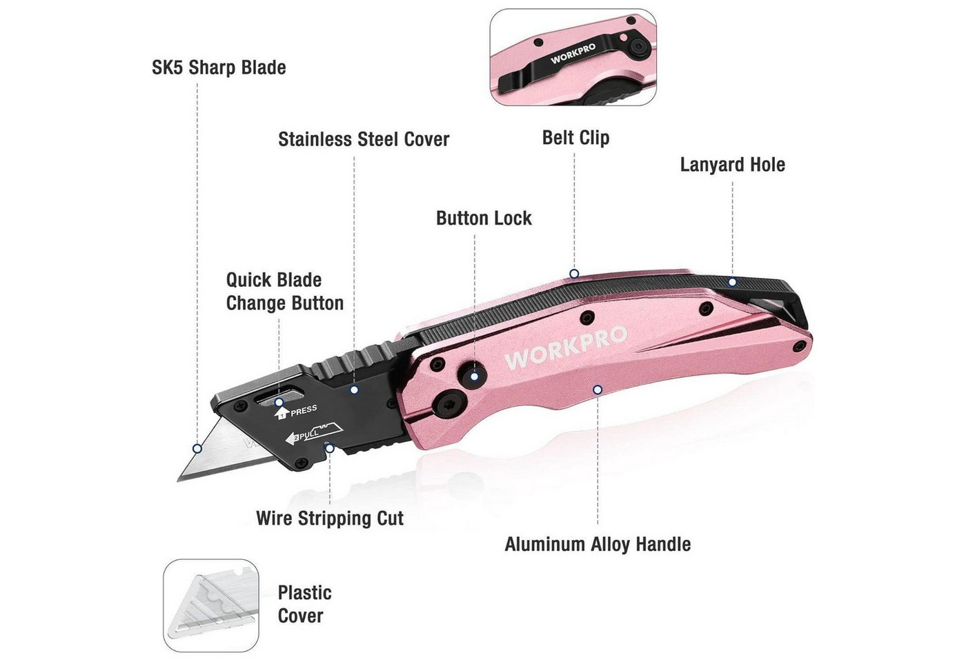 LuxusKollektion Cuttermesser Teppichmesser Klappbar Vollmetall Schnellwechsel 10 Klingen Rosa Bild 4