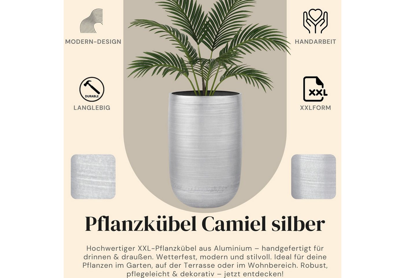 Marrakesch Orient & Mediterran Interior Übertopf Moderner Blumentopf Camiel Silber handgefertigt aus Aluminium 54 cm (1 St), Handarbeit