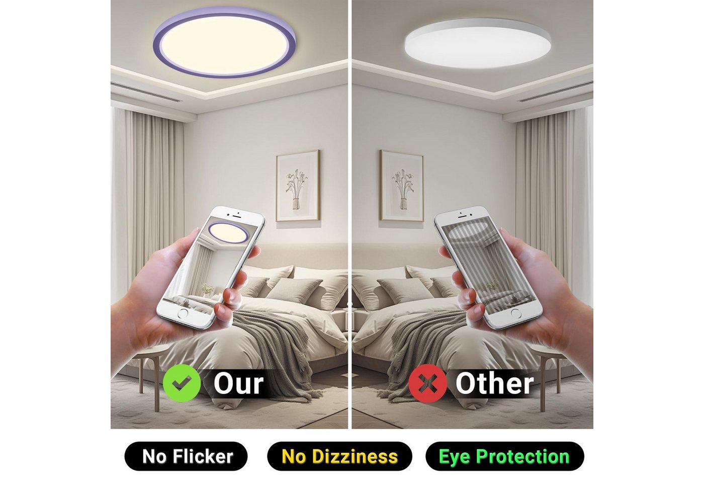 LQWELL LED Deckenleuchte Moderne Natürliche Farben Augenschutz Deckenbeleuchtung Lampe 23W, LED fest integriert, Warmweiß (3000K)/ Neutralweiß (4000K)/ Kaltweiß (6000K), für Wohnzimmer Badezimmer Schlafzimmer Küche Balkon Keller Büro Bild 2