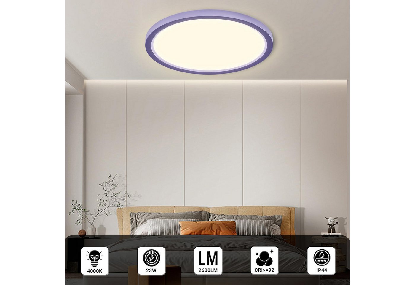 LQWELL LED Deckenleuchte Moderne Natürliche Farben Augenschutz Deckenbeleuchtung Lampe 23W, LED fest integriert, Warmweiß (3000K)/ Neutralweiß (4000K)/ Kaltweiß (6000K), für Wohnzimmer Badezimmer Schlafzimmer Küche Balkon Keller Büro Bild 3