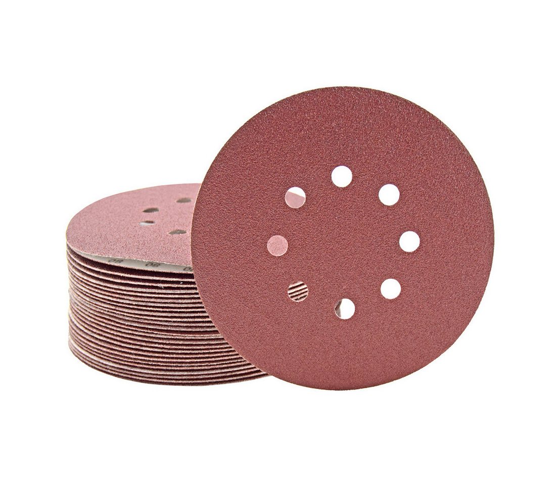 MioTools Schleifscheibe Ø 150 mm 8-Loch Klett-Schleifscheiben für Exzenterschleifer, Normalkorund, 50 Stk., K80