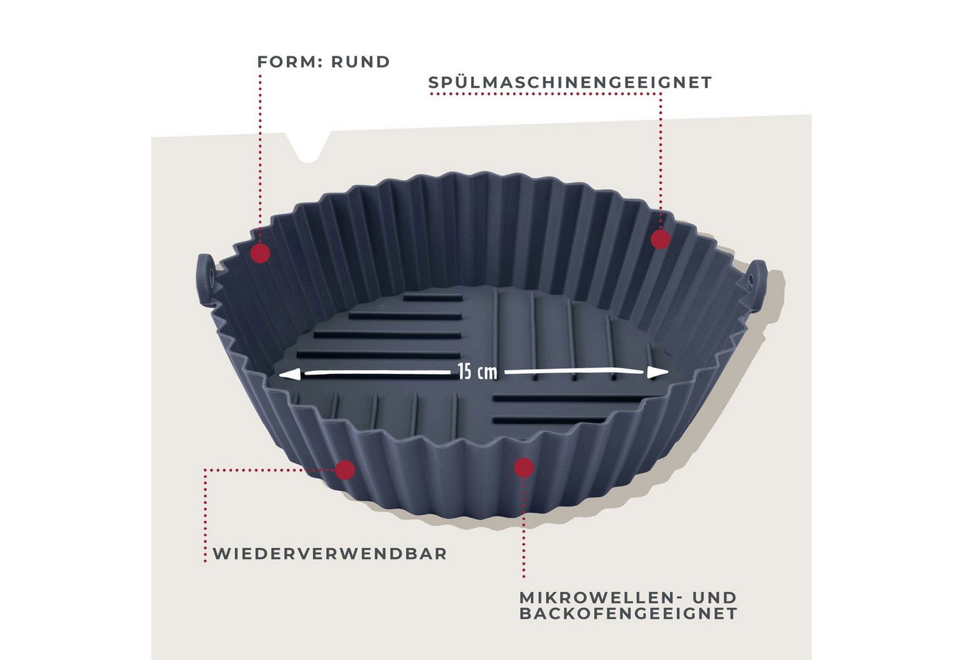 FACKELMANN Silikonform Backform für Heißluftfritteuse, Backform, Fritteusen-Einsatz, Rundform