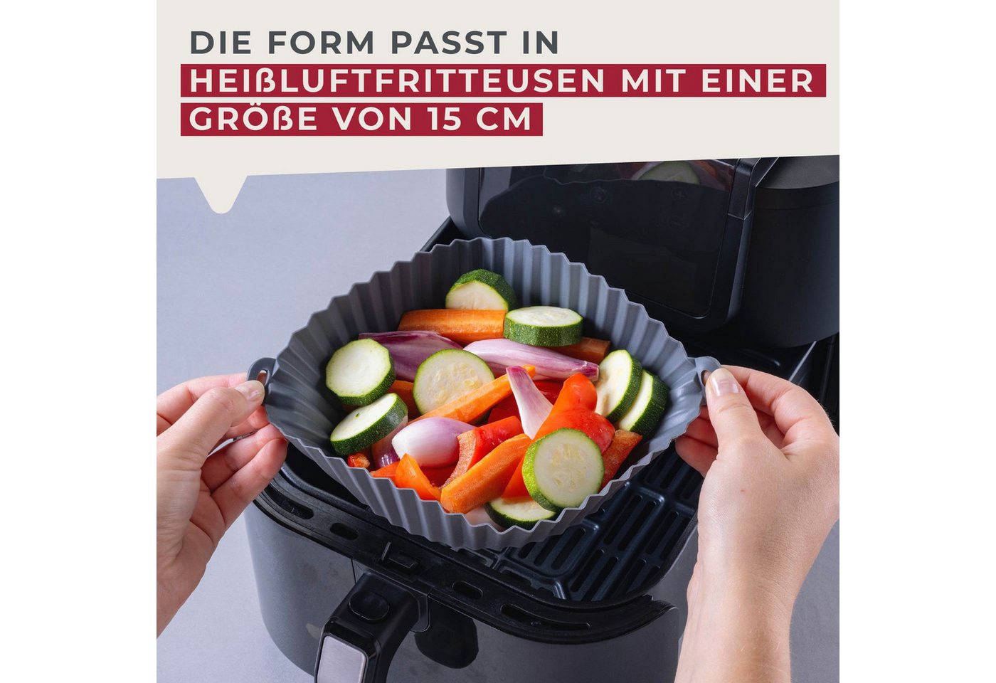 FACKELMANN Silikonform Backform für Heißluftfritteuse, Backform, Fritteusen-Einsatz, Rundform Bild 4
