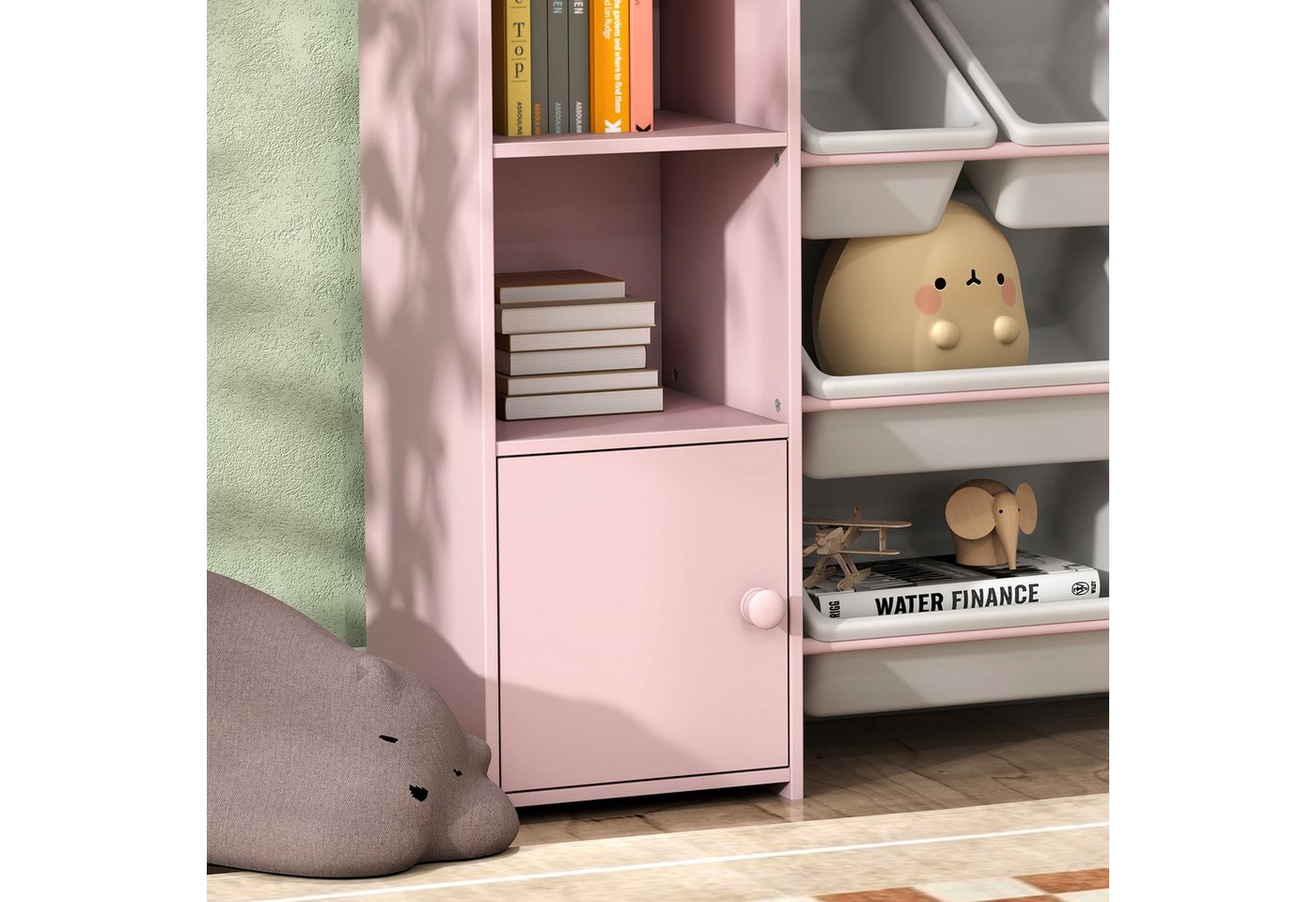 MODFU Kinderregal Rosa mit 8 Boxen für Spielzeug und Bücher Aufbewahrung, Herausnehmbare Boxen für einfaches Sortieren von Spielzeug & Büchern 1-tlg., Praktisches Aufbewahrungsregal für mehr Ordnung im Kinderzimmer Bild 4