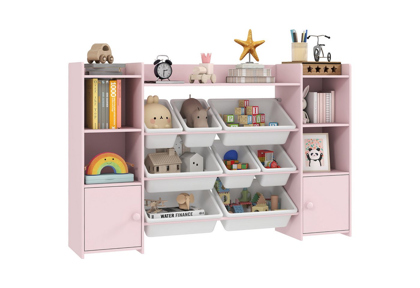 MODFU Kinderregal Rosa mit 8 Boxen für Spielzeug und Bücher Aufbewahrung, Herausnehmbare Boxen für einfaches Sortieren von Spielzeug & Büchern 1-tlg., Praktisches Aufbewahrungsregal für mehr Ordnung im Kinderzimmer Bild 5