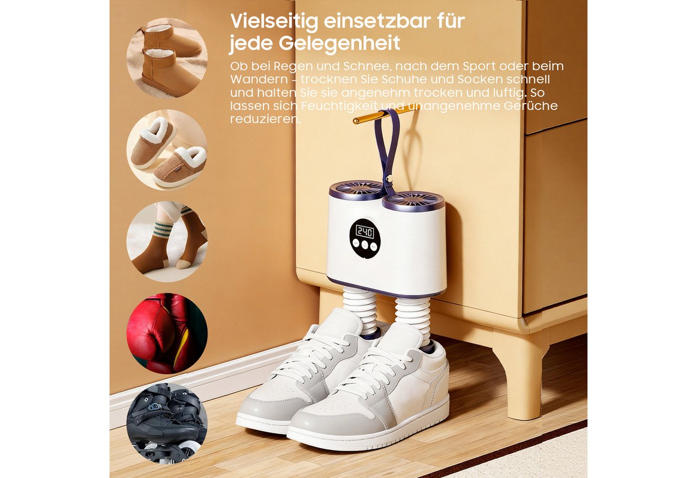 AIMAX Schuhtrockner Skischuhtrockner mit Ozon-Funktion, 15cm Ausziehschlauch, Digitaldisplay, für Schuhe, Stiefel, Handschuhe Bild 3