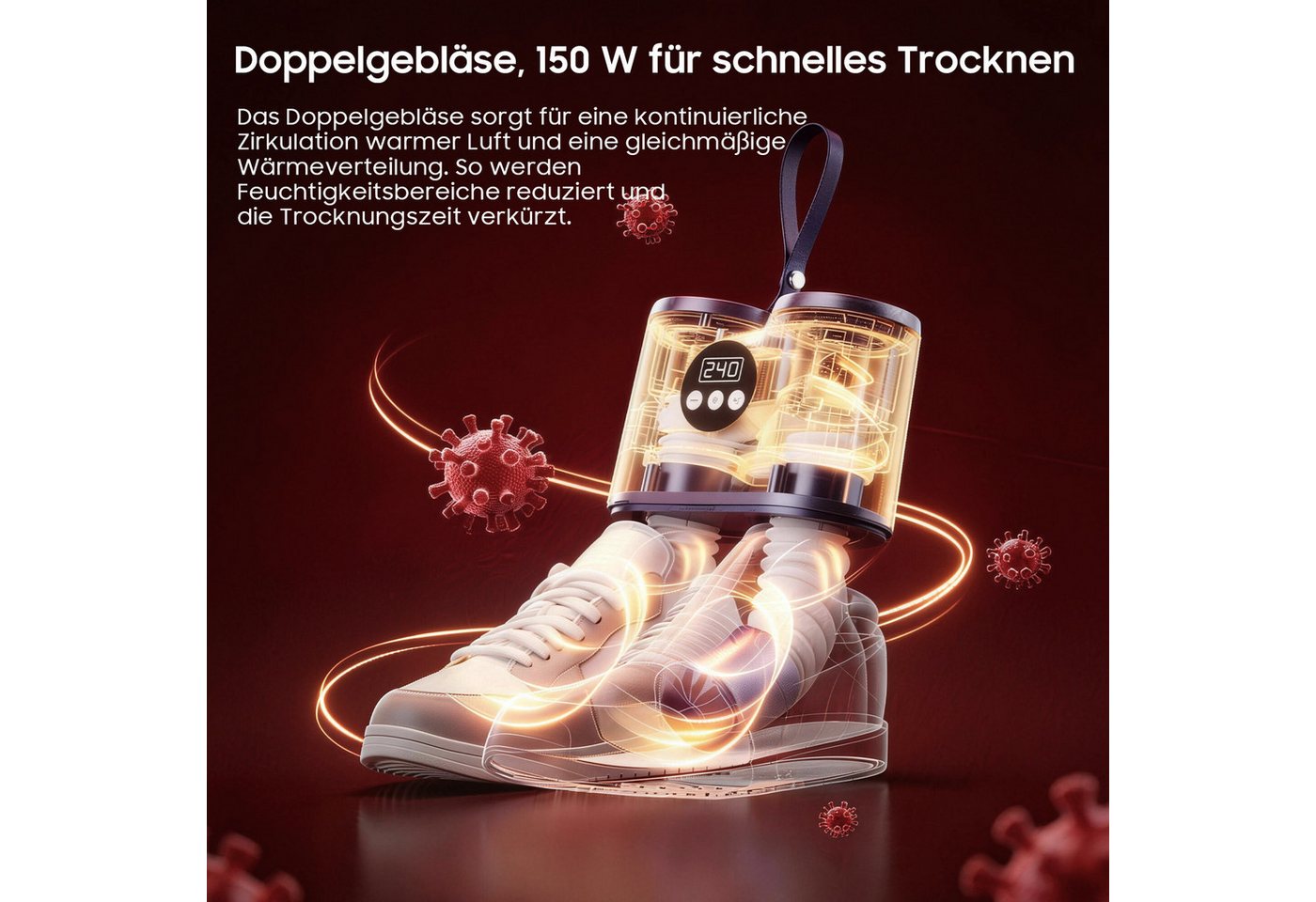 AIMAX Schuhtrockner Skischuhtrockner mit Ozon-Funktion, 15cm Ausziehschlauch, Digitaldisplay, für Schuhe, Stiefel, Handschuhe Bild 4