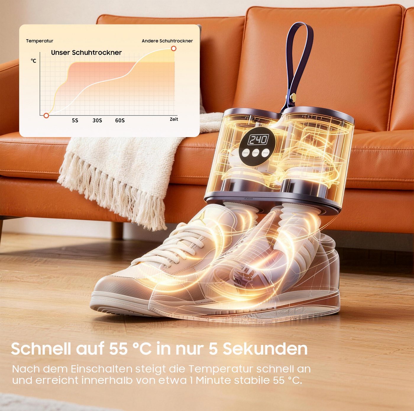 AIMAX Schuhtrockner Skischuhtrockner mit Ozon-Funktion, 15cm Ausziehschlauch, Digitaldisplay, für Schuhe, Stiefel, Handschuhe Bild 5