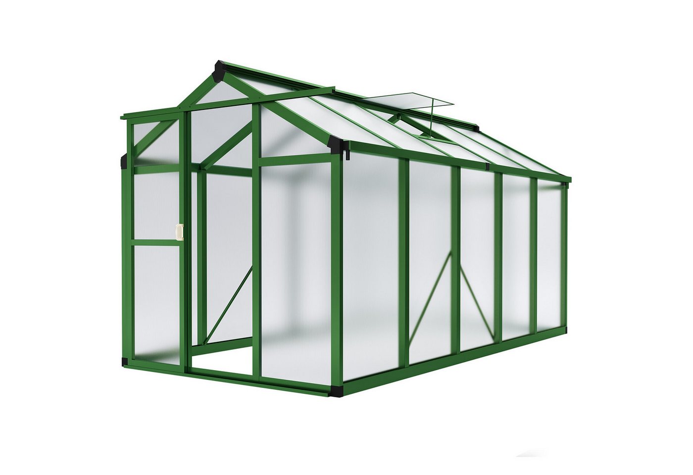 GarveeMore Wintergarten Begehbares Gewächshaus, Aluminiumrahmen Polycarbonat‑Platten, 183×305cm, mit Regenrinne, Pflanzenhaus, Gartengewächshaus Bild 3