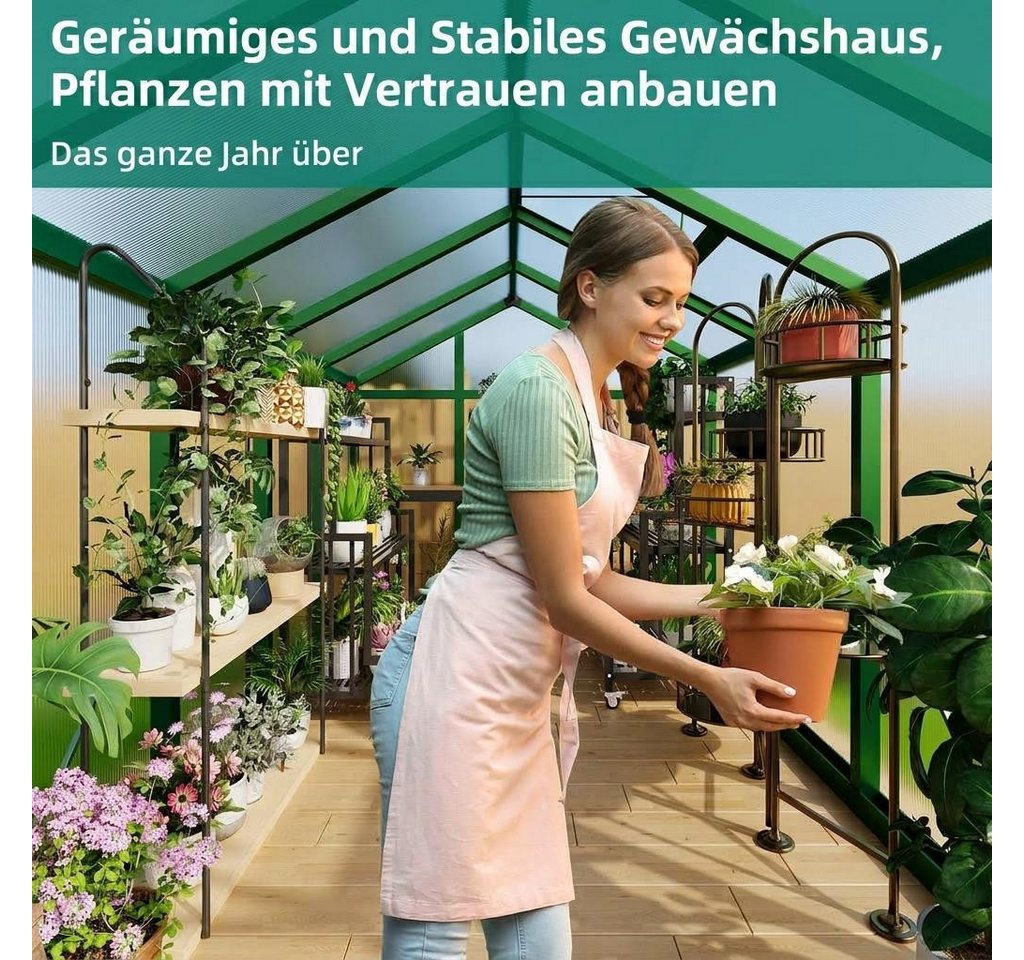 GarveeMore Wintergarten Begehbares Gewächshaus, Aluminiumrahmen Polycarbonat‑Platten, 183×305cm, mit Regenrinne, Pflanzenhaus, Gartengewächshaus Bild 4