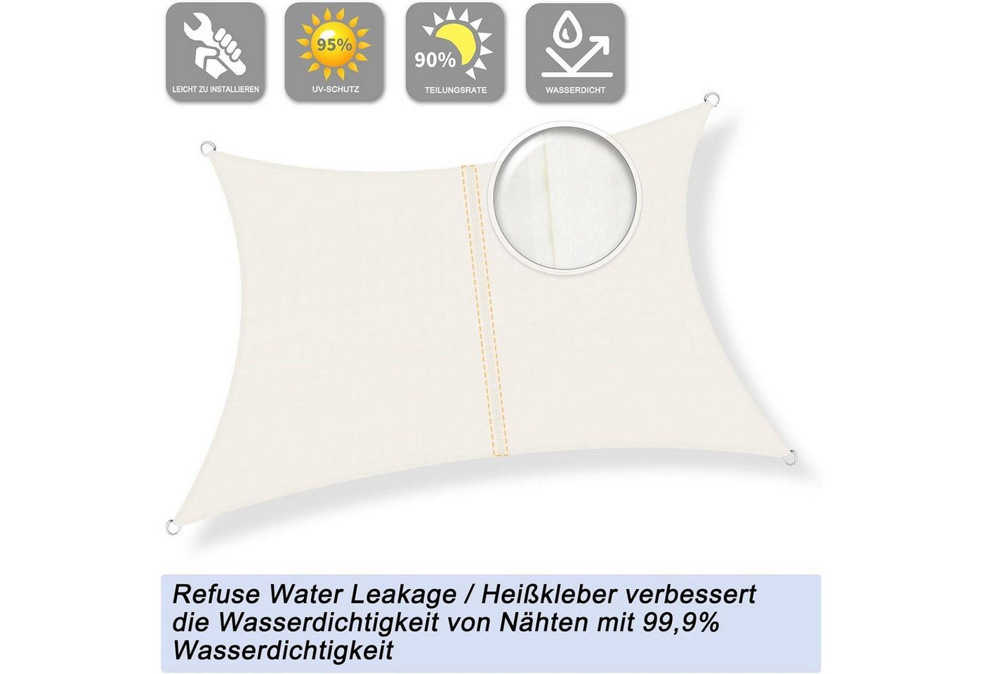 LuxusKollektion Sonnensegel Sonnensegel Rechteckig Wasserdicht 95UVSchutz Garten 3x4 Creme