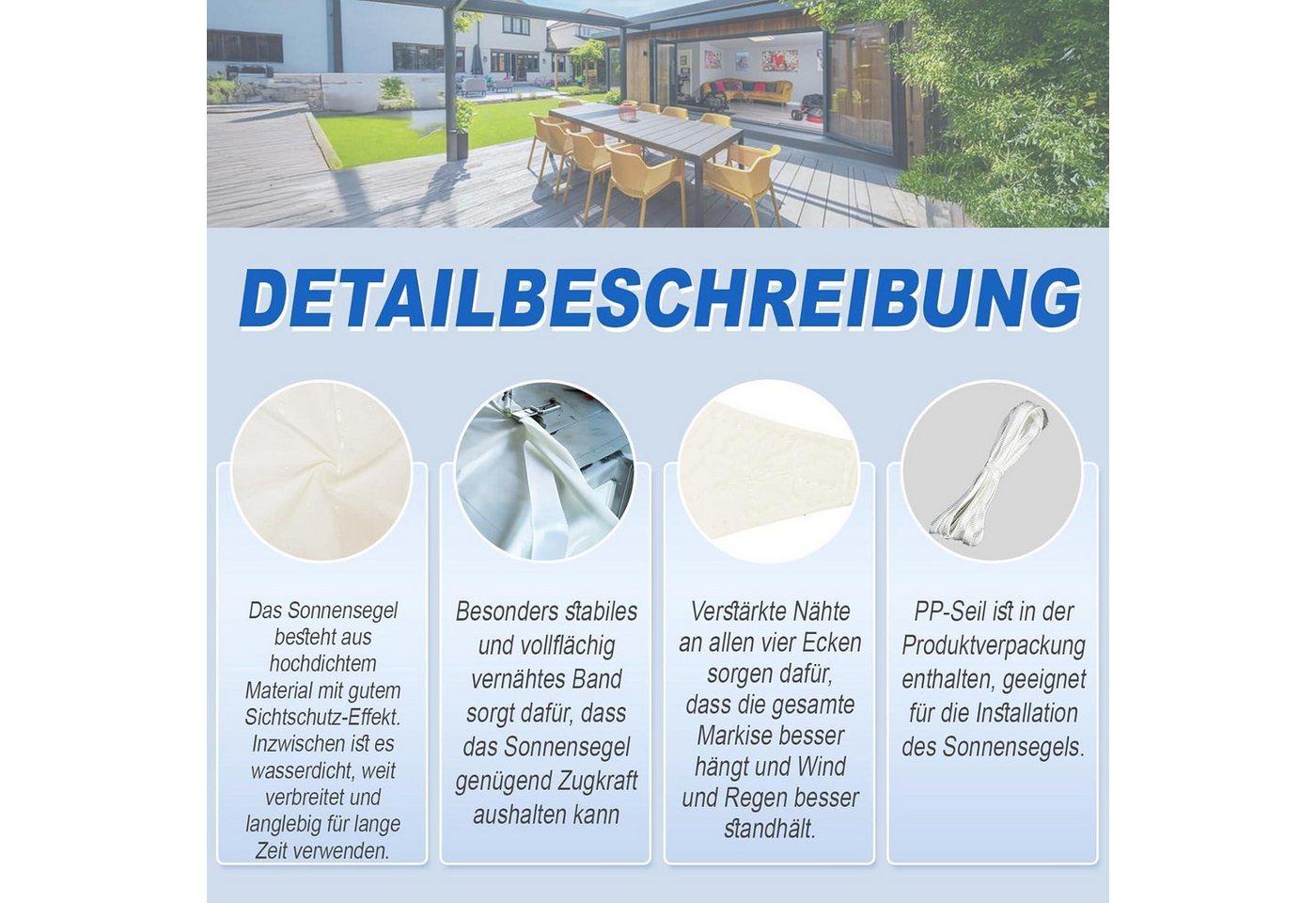 LuxusKollektion Sonnensegel Sonnensegel Rechteckig Wasserdicht 95UVSchutz Garten 3x4 Creme Bild 2