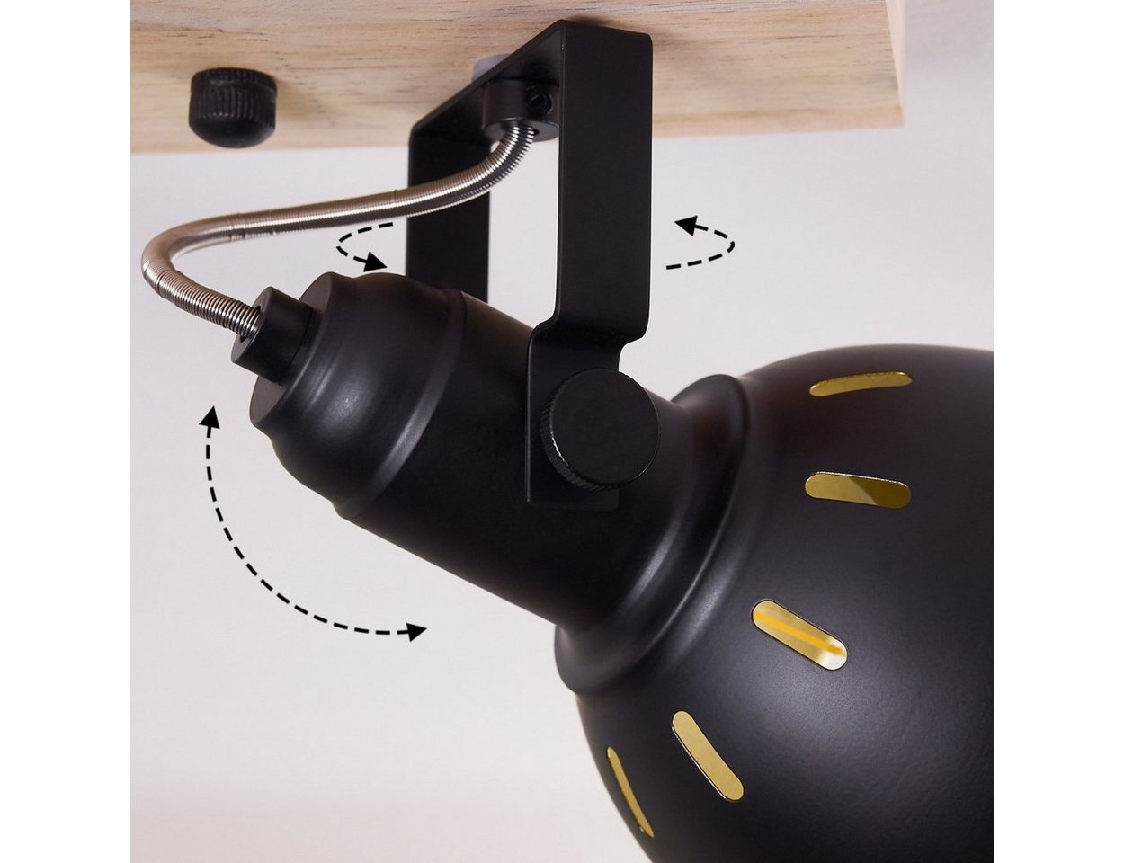 hofstein Deckenleuchte »Arazane« 2-flammiger aus Metall schwarz-gold und Holz, ohne Leuchtmittel, Retro Deckenlampe, 2xE14, die Leuchtenköpfe sind dreh-/schwenkbar Bild 2
