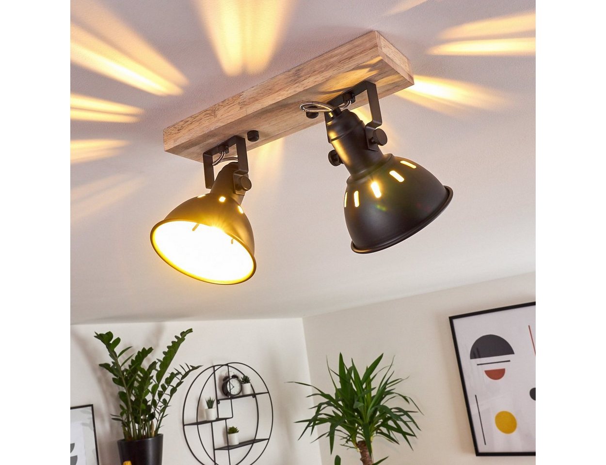 hofstein Deckenleuchte »Arazane« 2-flammiger aus Metall schwarz-gold und Holz, ohne Leuchtmittel, Retro Deckenlampe, 2xE14, die Leuchtenköpfe sind dreh-/schwenkbar Bild 4