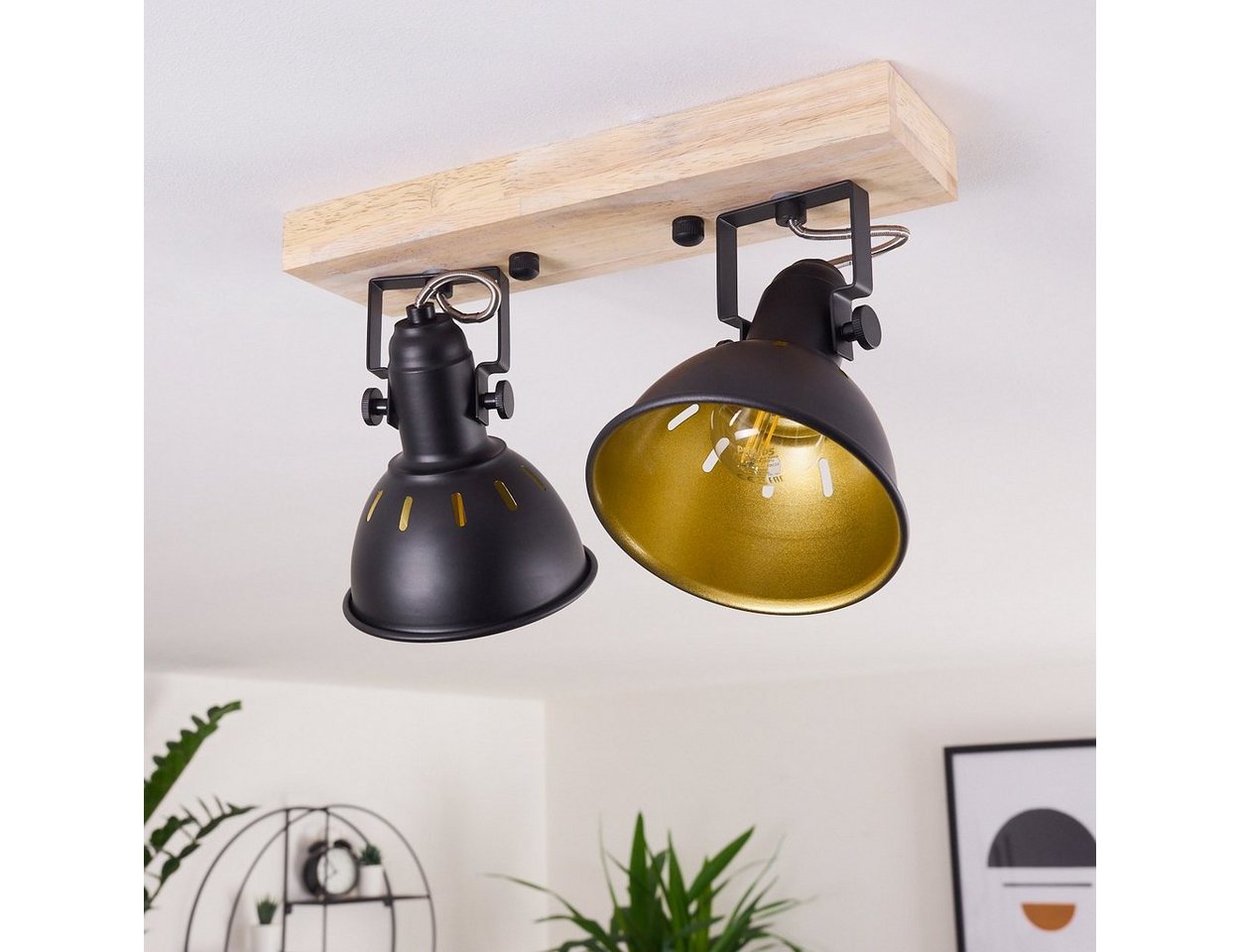 hofstein Deckenleuchte »Arazane« 2-flammiger aus Metall schwarz-gold und Holz, ohne Leuchtmittel, Retro Deckenlampe, 2xE14, die Leuchtenköpfe sind dreh-/schwenkbar Bild 5