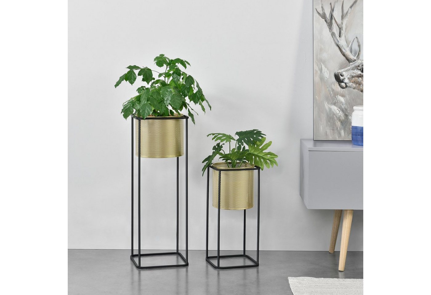 en.casa Blumenständer (Set, 2er), »Mettet« Pflanzenständer 2er Set Metall Goldfarben/Schwarz Bild 2