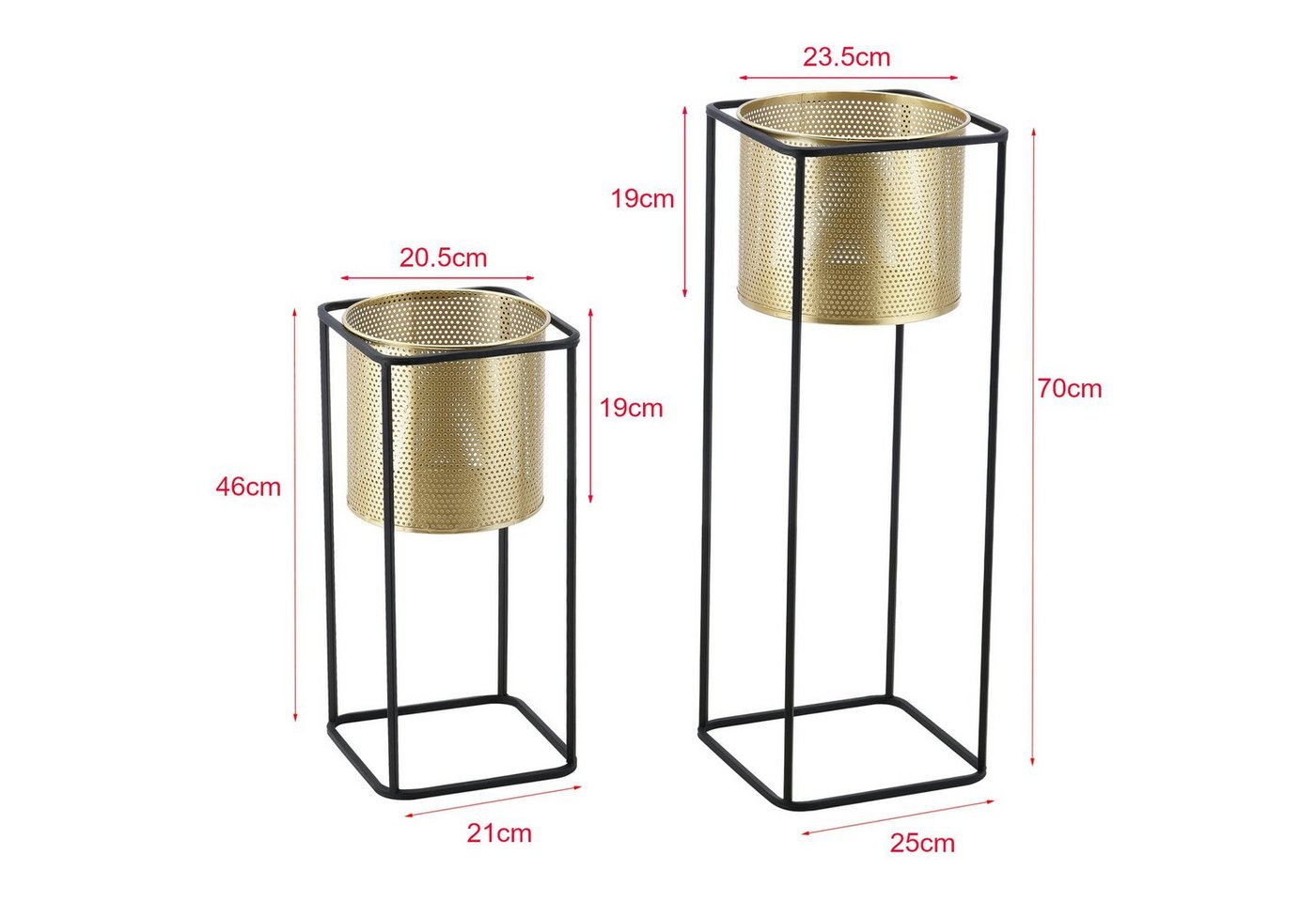 en.casa Blumenständer (Set, 2er), »Mettet« Pflanzenständer 2er Set Metall Goldfarben/Schwarz Bild 4