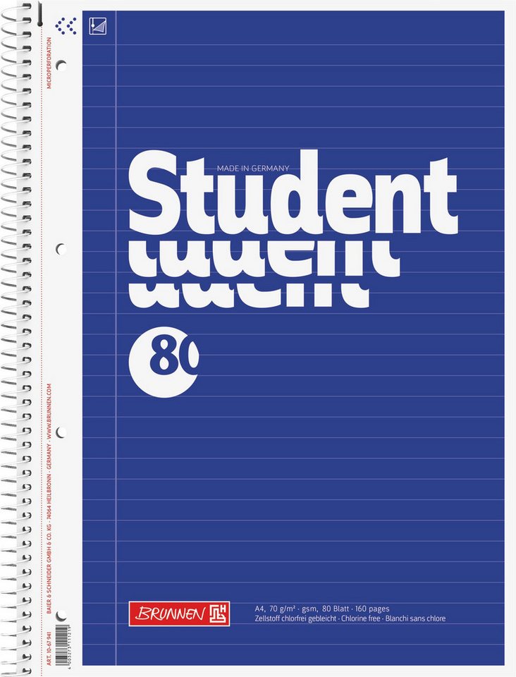 Baier & Schneider Collegeblock Collegeblock Student A4 liniert 80 Blatt blau