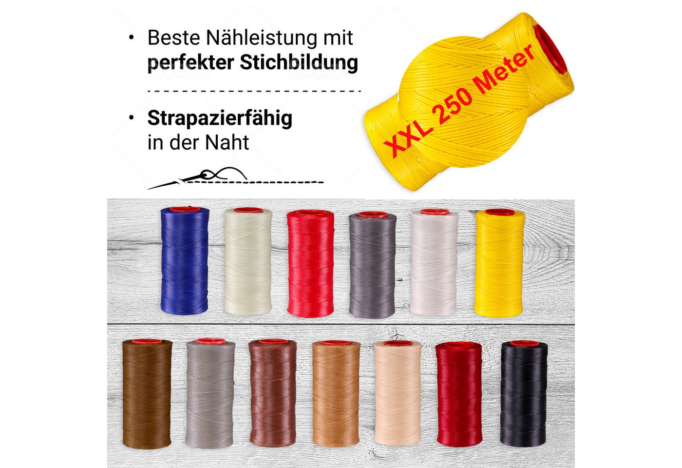 Langlauf Schuhbedarf Ledergarn gewachst 0,8mm - 250m Sattlergarn 100% Polyester Nähgarn Bild 3