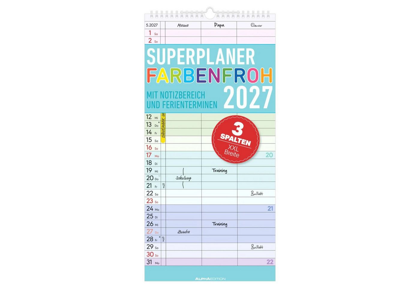 NEUMANN Wandkalender Superplaner Farbenfroh - 3 Spalten 2027 Bild 4