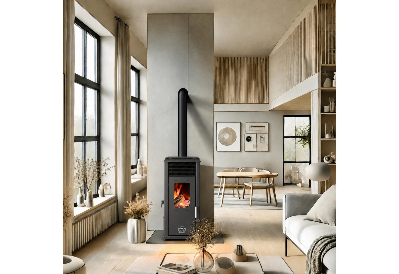 Baba's Kaminofen Eco Hybridofen Pellets und Holz Kombiofen Pelletofen ohne Strom, 8 kW, Dauerbrand, Dauerbrandofen, Holzofen Holz Ofen Kamin Bild 2