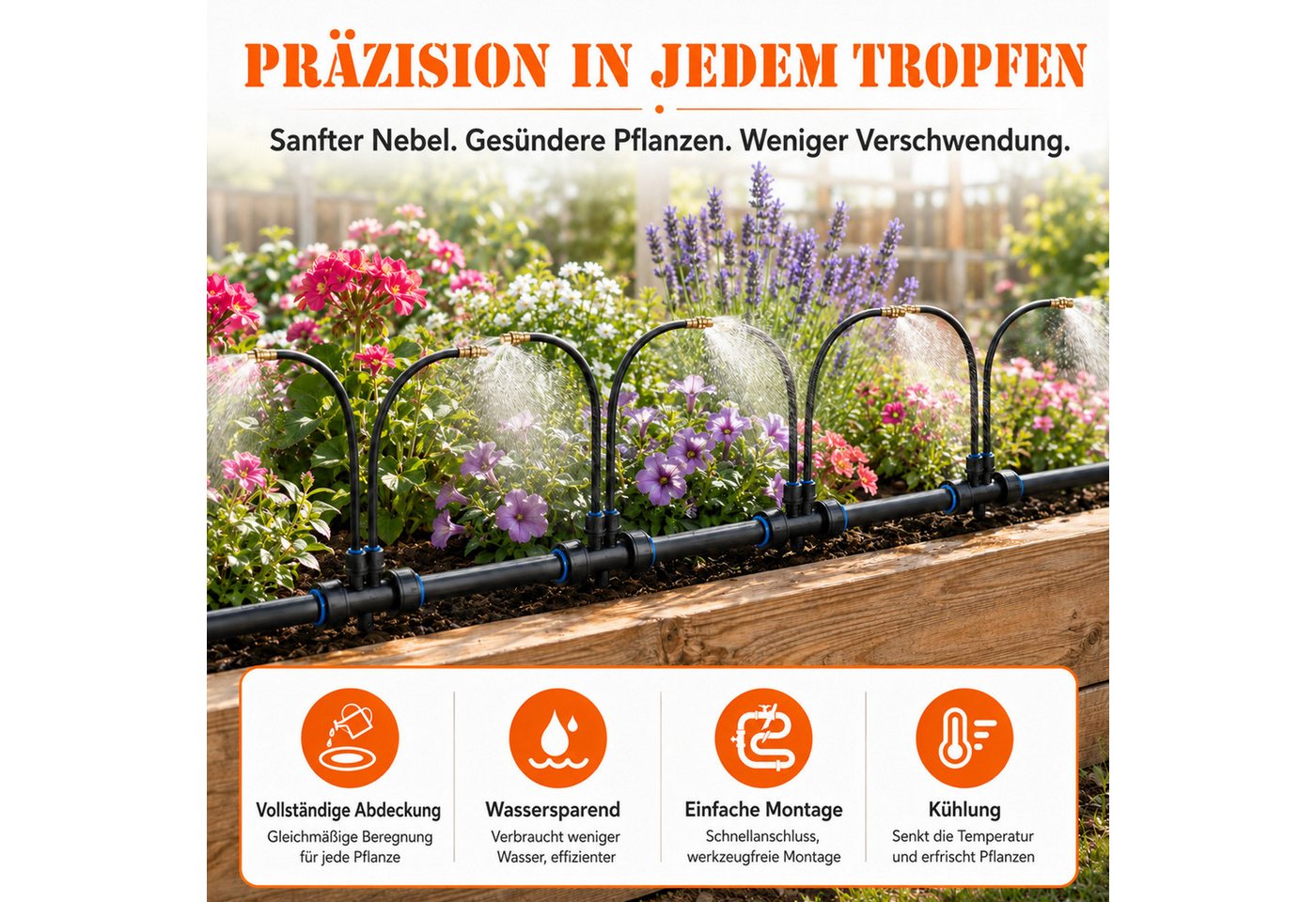 Rosnek Bewässerungssystem Garten DIY Tropfbewässerung mit Doppelanschluss, 9,5 mm Schlauch, (1-tlg), 10M, 360° Kupfer-Sprühdüsen, für Hochbeet, Rasen & Gewächshaus Bild 3